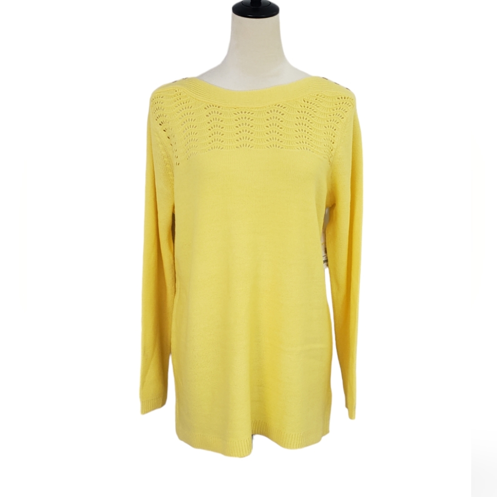 ⚪2/$20 NWT Croft & Barrow Pointelle Tunic Sweater in Butter Yellow Size L Preppy